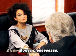 GIF of Mona Lisa from Parks and Rec saying "Money please!"