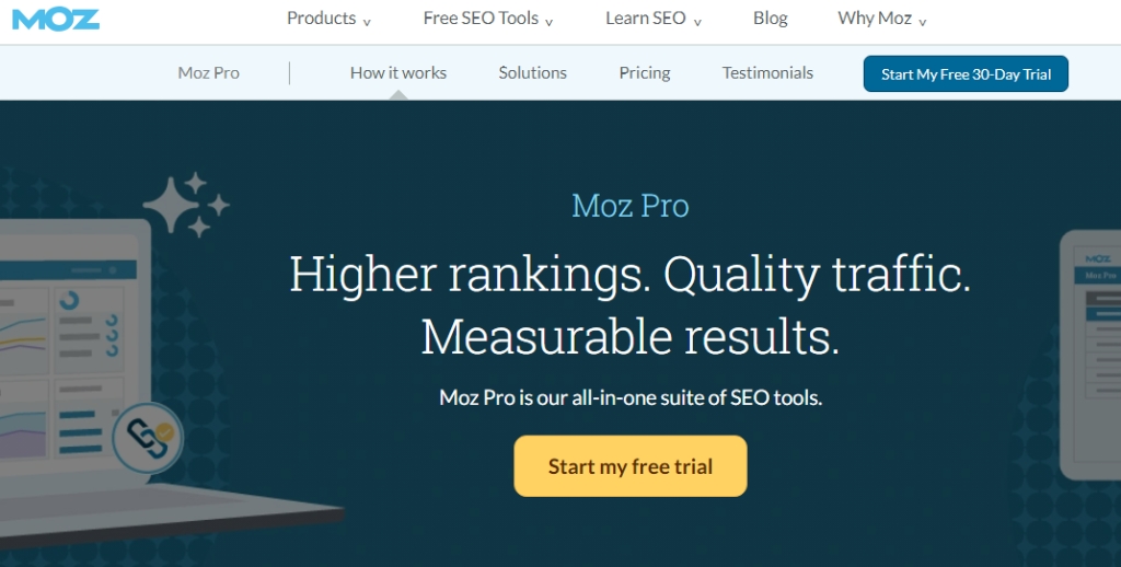 Screenshot of Moz Pro's free trial page.