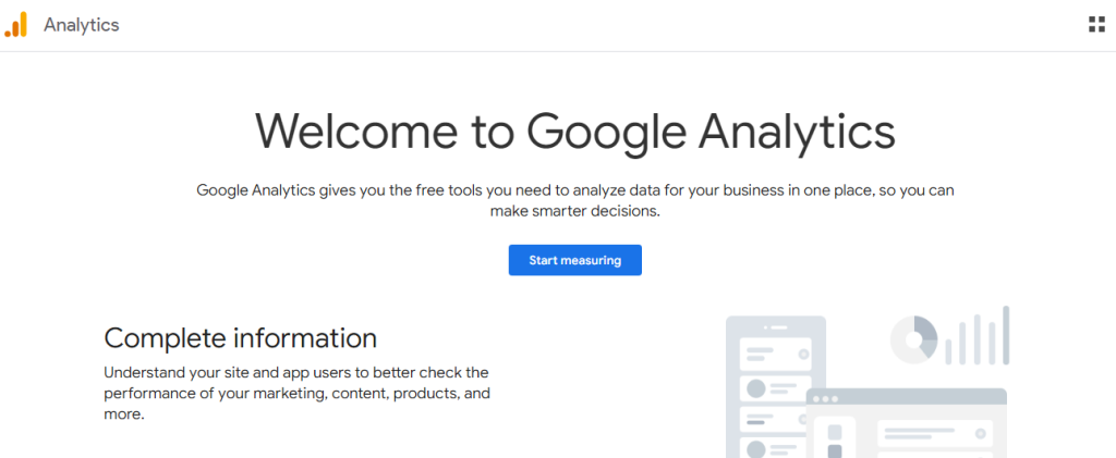 Image of the homepage for Google Analytics.