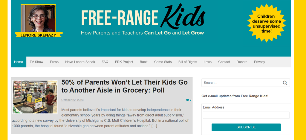 Screenshot of Free-Range Kids blog