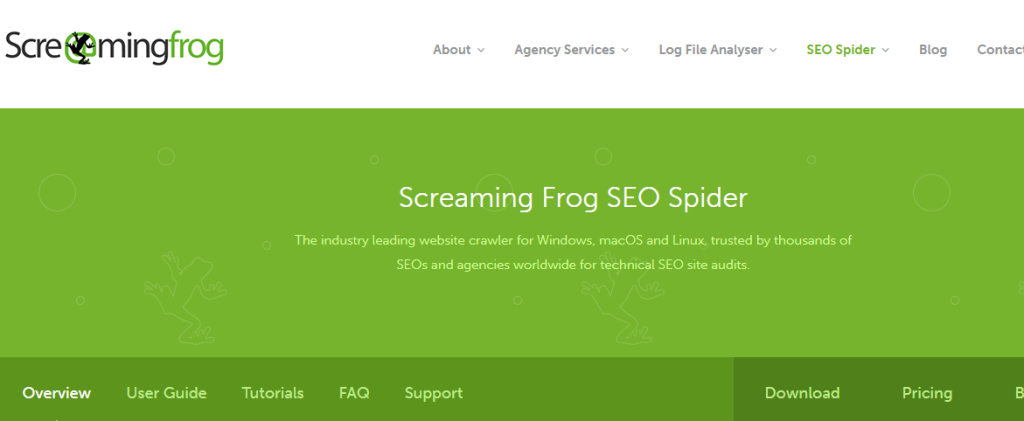 Image of the homepage for Screaming Frog