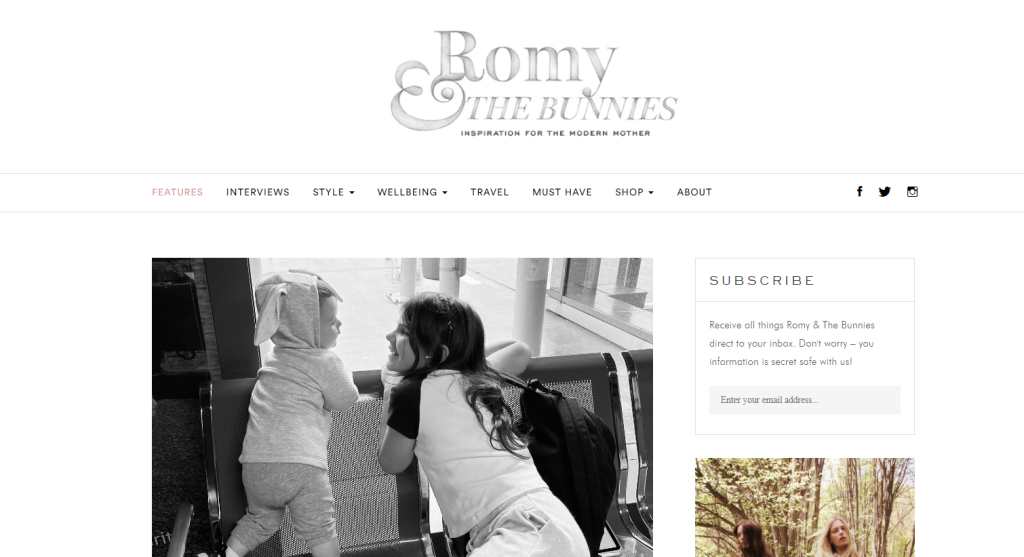 Screenshot of "Romy and the Bunnies" blog