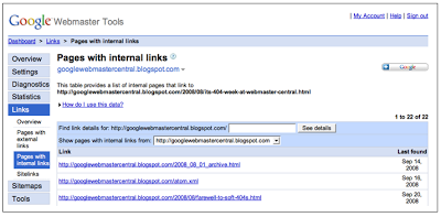 Screenshot of Google Webmaster Tools